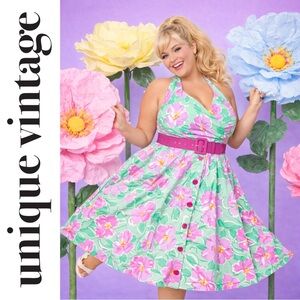 Unique Vintage Lilac Floral Purple Green Tarrytown Hostess Swing Dress, 2X, NWT!